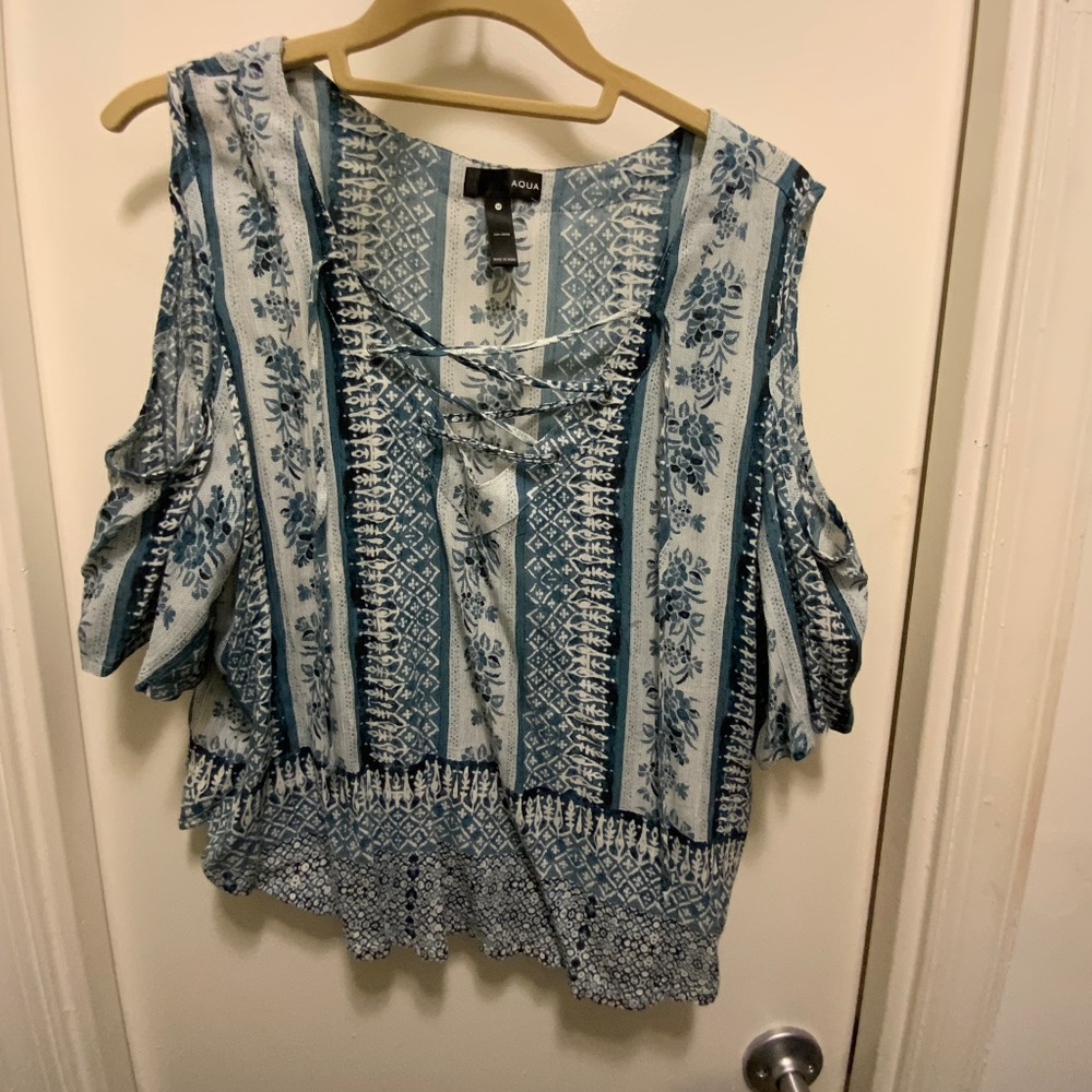 Striped Rose Criss Cross Lace-up Off the Shoulder Blouse